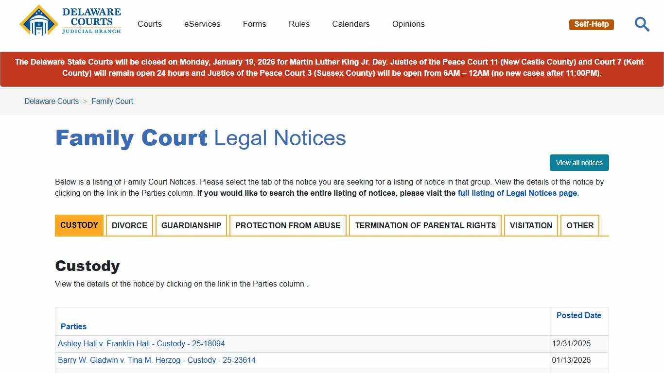 Legal Notices - Family Court - Delaware Courts - State of Delaware