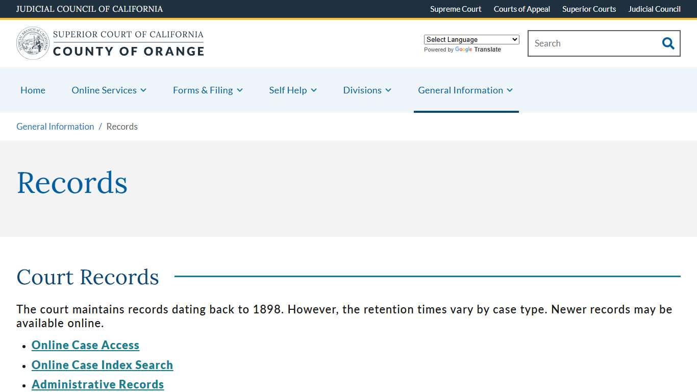 Records | Superior Court of California | County of Orange